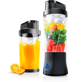Portable Blender, Cordless, 24oz. Vessel, Personal Blender-for Shakes & Smoothies, BPA Free, Leakproof-Lid & Sip Spout, USB-C Rechargeable & Self Cleaning - Travel with 6 Sharp Blade, Black