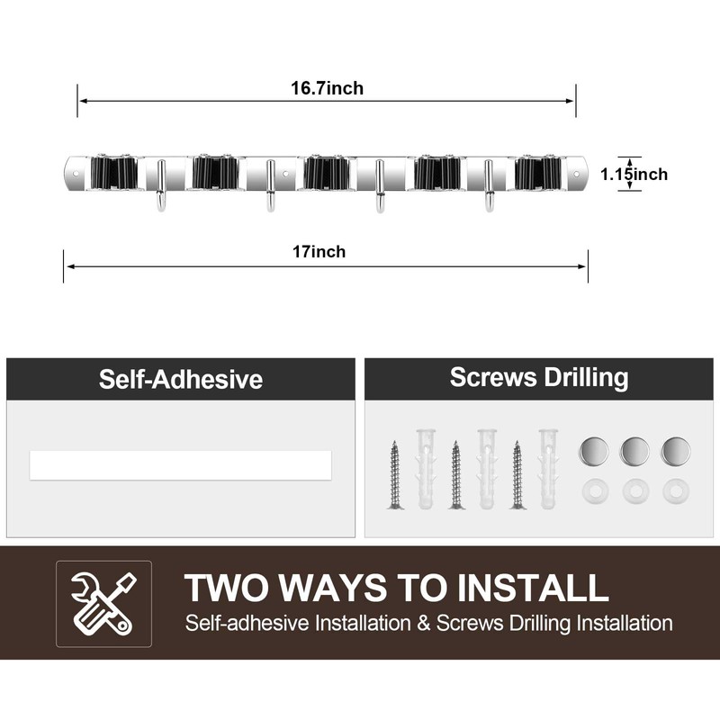 TOPSKINOY 2 Pack Broom Holder Wall Mount, Stainless Steel Broom