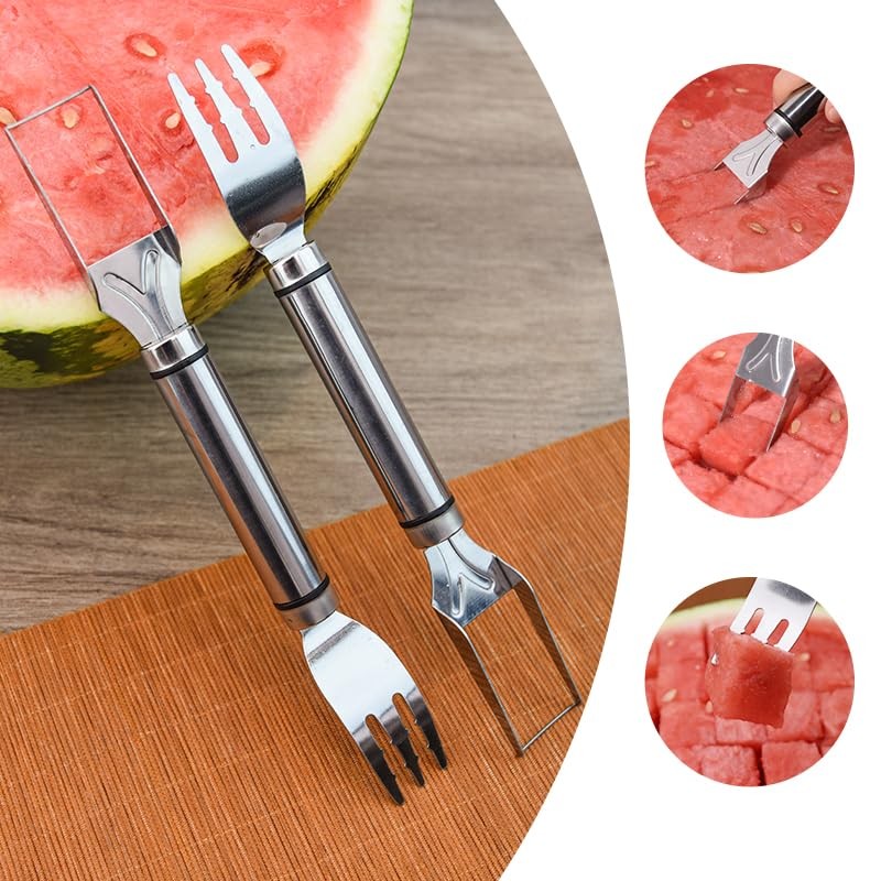 D-buy 4 Pcs 2-in-1 Stainless Steel Fruit Cutter Watermelon Cutter,