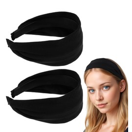 ValueBargain Wide Black Headbands for Women, 2pcs Non-slip Elastic Fabric Hair Accessories, Stylish Comfortable Headbands for for Sports Workouts and Everyday Wear
