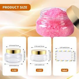 24 Pack 5 Oz Plastic Containers With gold Lids and Waterproof Label BPA Free - Refillable Transparent Cosmetic Containers for Body Butter,Sugar Scrubs,Cream,Lotions,Candy,Bath Salt(Gold, 5 oz)