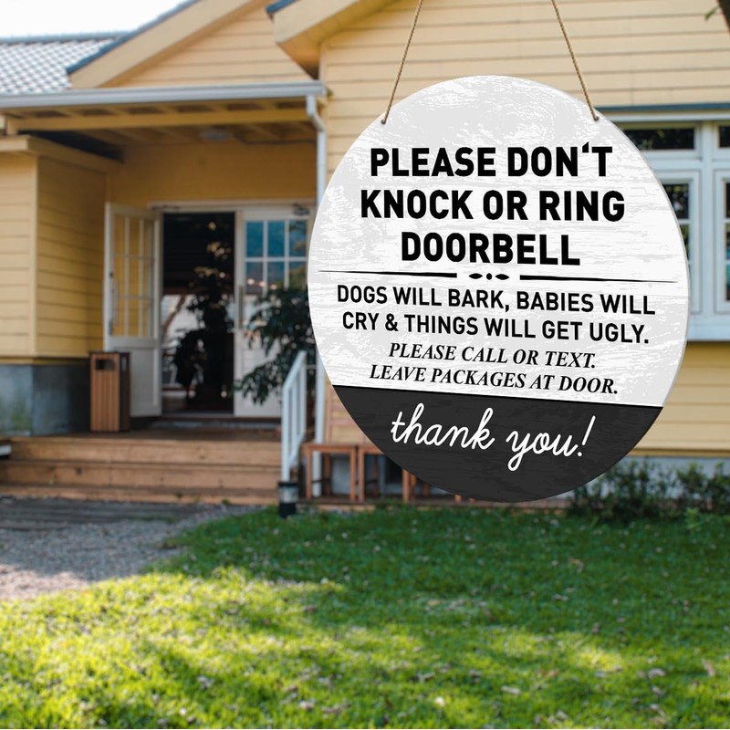 Do Not Knock or Ring Doorbell Sign, Funny Don't Knock