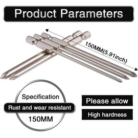 HOHXEN Hex Shank Magnetic Cross Screwdriver Bits Set - [9 Pcs-150mm], Long Hex Cross Head Screwdriver Bits for Deep Screw Holes