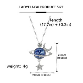 LAOYEFACAI Moonstone Necklace Moonstone Chain Planet Chain Pendant Necklace Silver Chain Star and Moon Hypoallergenic Chain Mother Daughter Gift Jewelry, One size, Silber, Silber