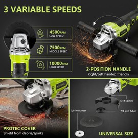 Cordless Angle Grinder, 4-1/2 Inch 3-Speed Brushless Power Grinder with Battery & Charger, Complete Accessories Kit, Electric Cut Off Tool for Metal Cutting, Grinding, Polishing