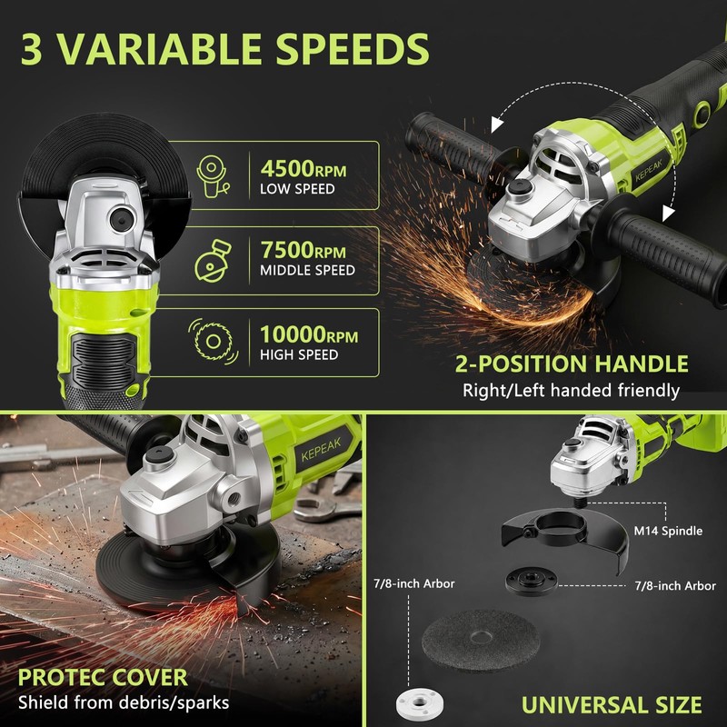 Cordless Angle Grinder, 4-1/2 Inch 3-Speed Brushless Power Grinder with