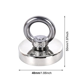 Fishing Magnet, 240 LBS Pulling Force Heavy Duty  Rare Earth Magnet,  for Retrieving in River and Magnetic:_48mm(pull max 175lb)