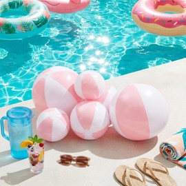 MiniInflat 18 Pcs Inflatable Pastel Beach Balls for Kids Float Toys Pool Large Macaron Beach Balls Bulk 24 16 12 Inch for Water Games Summer Swimming Disco Party Favor(Pink)