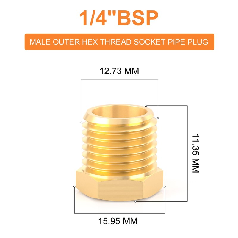 GASHER Brass 1/4" BSP Male Outer Hex Thread Socket Pipe