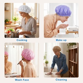 CHFONG Terry Lined Shower Caps for Women, 4 PCS Cloth Bath Caps Waterproof