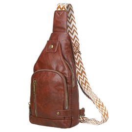 DTGN PU Leather Sling Bag Crossbody Backpack - 6.69"x12.6" (LXH) Good for Women Men Hiking Travel - Multipurpose Casual Packs Shoulder Dark Brown