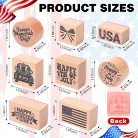 Supervitae 8 Pcs Independence Day Rubber Stamps Set Wooden Rubber Stamps Happy 4th of July Vintage Wooden Rubber Art Stamps for Memorial Day Crafting and DIY Scrapbooking Card Making Hand Book