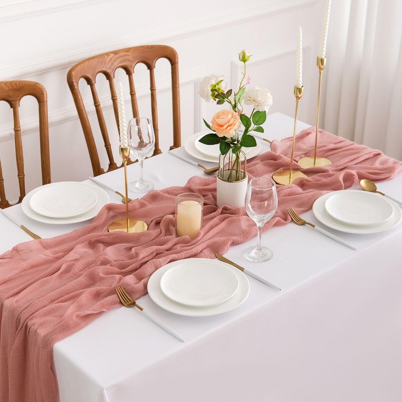 AOKSUNOVA Table Runner Cheese Cloth Dusky Pink 400 x 80