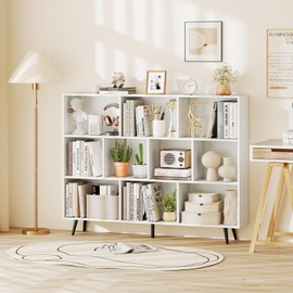 Giantex 10-Cube Bookcase, 3-Tier Modern Bookshelf with 5 Metal Legs, 55" Freestanding Open Storage Organizer with 2 Anti-tip Devices, Mid-Century Display Rack for Living Room (55" x 9.5" x 42")