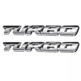 2pcs Metal Turbo Car Truck SUV Front Hood Side Emblem Decal 3D Logo Badge (Silver)