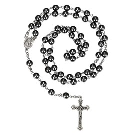 Herdear Black Rosary Beads Catholic Crucifix Necklace for Men Women Cross Necklace Holy Communion Gifts for Girls Boys