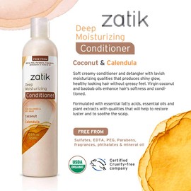 Zatik Naturals - Deep Moisturizing Conditioner - Coconut & Calendula, for Colored, Dry damaged Hair, Bio-degradable, pH Balanced, Vegan, FREE FROM EDTA, PEG, Parabens, fragrances, 10.8 fl oz, 320ml