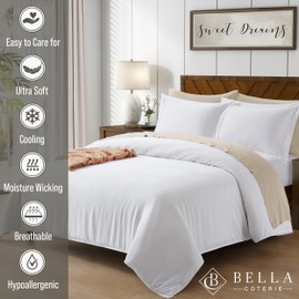 Bella Coterie Luxury Queen Size Duvet Cover Set | Organically Grown | 100% Viscose Made from Bamboo Bedding | Ultra Soft | Cooling | Two Luxury Pillow Shams | No Insert [White]