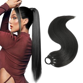 DGUSO Ponytail Extension, 60 cm Long, Straight Ponytail Hairpiece, Synthetic Hair Extension Braid, Ponytail Extension, Real Hair Hairpiece, Ponytail Extensions, Braid for Women and Girls (Black)