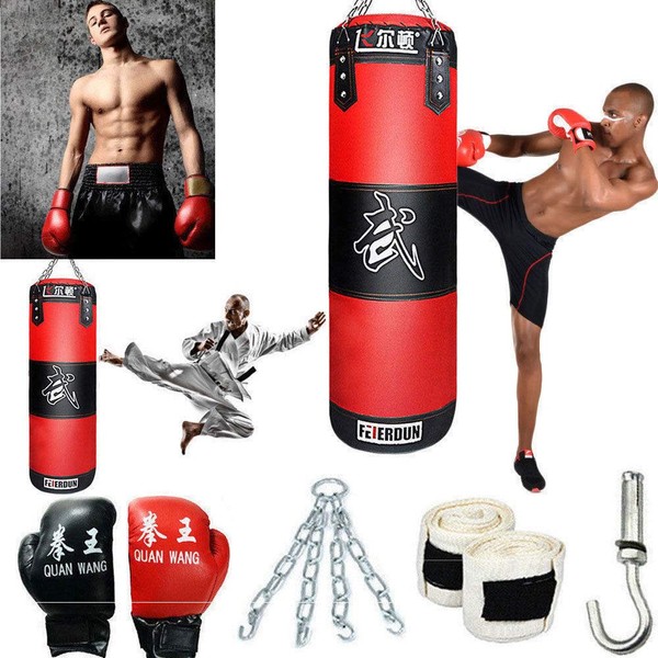 888Warehouse Full Heavy Boxing Punching Bag (Empty), Training Gloves Speed Set Kicking MMA Workout, Taekwondo Training Fitness Heavy Boxing Workout, Muay Thai Kick Bag, Home Gym