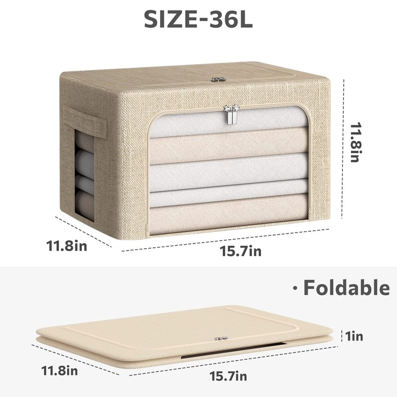 CYhom 3Pack Foldable Storage Bins - Frame Storage Box Linen