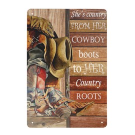 Super durable Letrero de lata de metal con diseño de Texas Cowboy con texto en inglés "She Country from her Cowboy", vintage, para garaje, bar, cafetería, decoración de pared, 30,5 x 20,3 cm