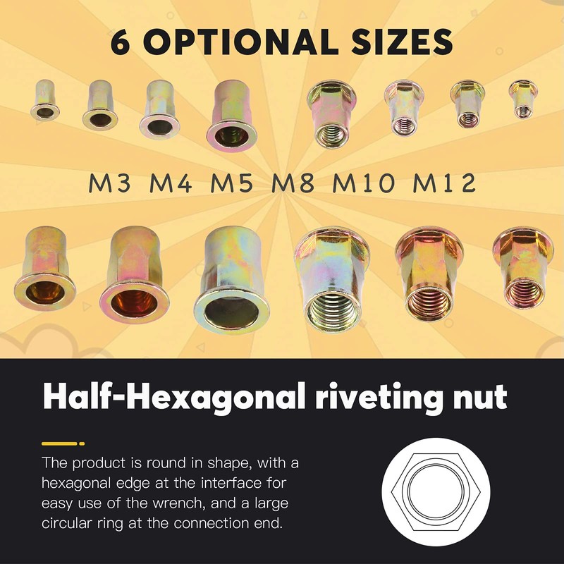 Mardatt Metric Hex Rivet Nut Assortment Kit Carbon Steel Hex