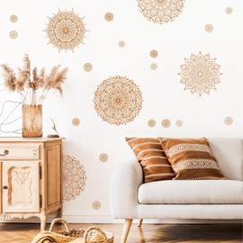 Kazova's Brown Mandala Wall Decals Lotus Flower Yoga & Heart Chakra Stickers Boho Lotus Decor & Headboard Sticker Removable Wall Art Sticker for Bedroom Living Room Decor