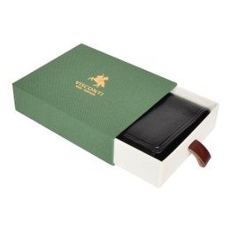 Mens RFID Blocking Black Leather Bifold Wallet ID Credit Cards Cash Coins Boxed - Hanz