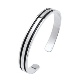 Treasure Bay Men's Silver Bangle Bracelet | Solid 925 Sterling Silver Cuff Bar Bangle for Men