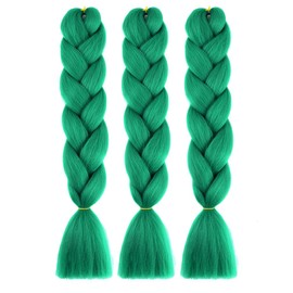 BALINGHAIR Braiding Hair Extensions Green Braids Hair Hot Water Setting (A24-3Packs)