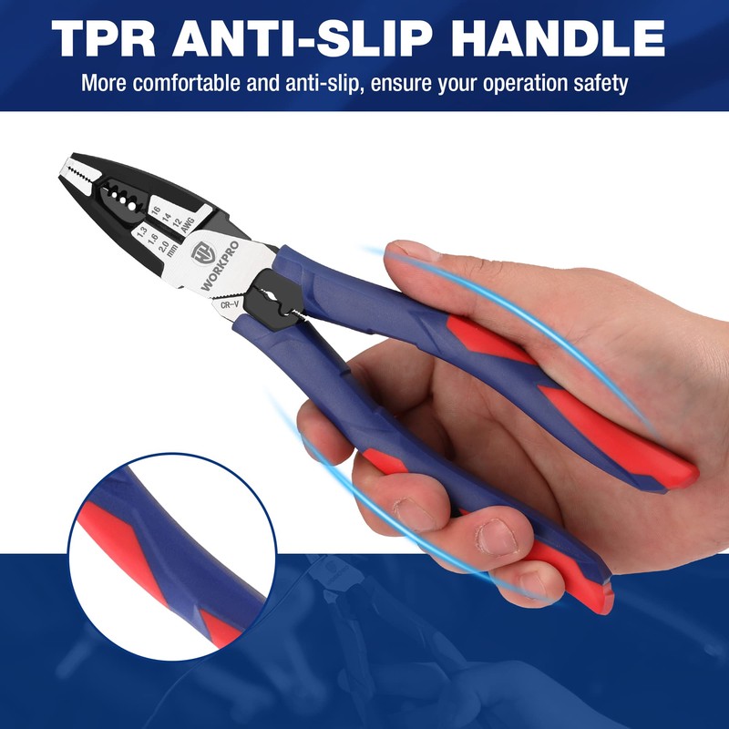 WORKPRO 5-in-1 Combination Pliers with Wire Stripper/Crimper/Cutter/Spanner | 8 inch