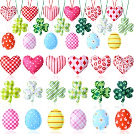 Valentine's Day St. Patrick's Day Easter Felt Hanging Ornaments Hanging Heart Clover Eggs Ornament Hanging Felt Ornaments for Home Decoration