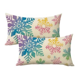 Fjfz Winter Pastel Snowflake Lumbar Decorative Throw Pillow Covers 12 x 20 Set of 2, Rectangular Colorful Snow Outdoor Home Decor, Christmas Seasonal Sofa Couch Cushion Case