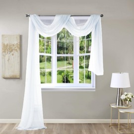 216" x 37" Scarf Sheer Voile Window Curtain Party Decor See Through Lightweight (Pure White)