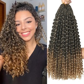 Goddess Box Braids Crochet Hair 8 Packs with Curly Ends Pre Looped Boho Water Wave Crochet Hair Deep Wavy Ends Gogo Curl Crochet Hair with Jerry Curly Extensions for Black Women (T27#, 18inch)