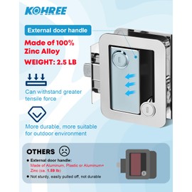 Kohree RV Trailer Camper Door Lock Handle, RV Door Locks Replacement with Deadbolt, 100% Zinc Alloy Door Handle RV Entry Door Lock for Camper, Travel, Horse Trailer, Cargo Hauler, RV Door Lock Chrome