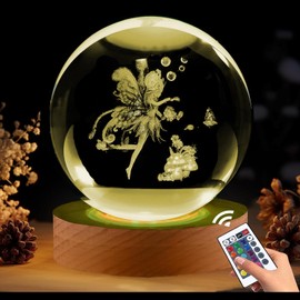 Shellvcase Fairy Gifts for Women Girls, 3.15in 3D Fairy Figurine Crystal Ball Lamp with Remote Control, Fairy Decor for Bedroom, Fairy Stuff Birthday Christmas for Girls Women Lovers