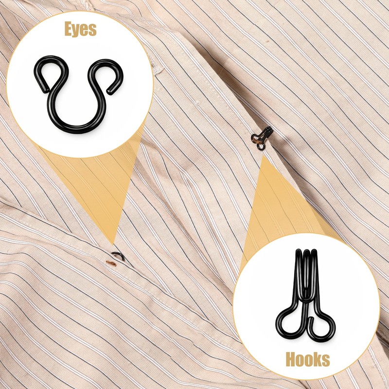 TIESOME 120 Sets Hook and Eye Closures for Clothing (Black,
