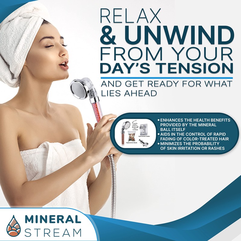 Mineral Stream Ionic Shower Head Full Kit with Replacement Beads
