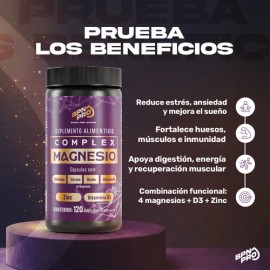 Magnesio Complex Citrato de Magnesio Oxido Gluconato de Magnesio Glicinato de Magnesio con Zinc Vitamina D3 BPN PRO 120 Cápsulas - Suplemento Completo, Ósea Inmunológica, Reducción de Estrés y Fatiga