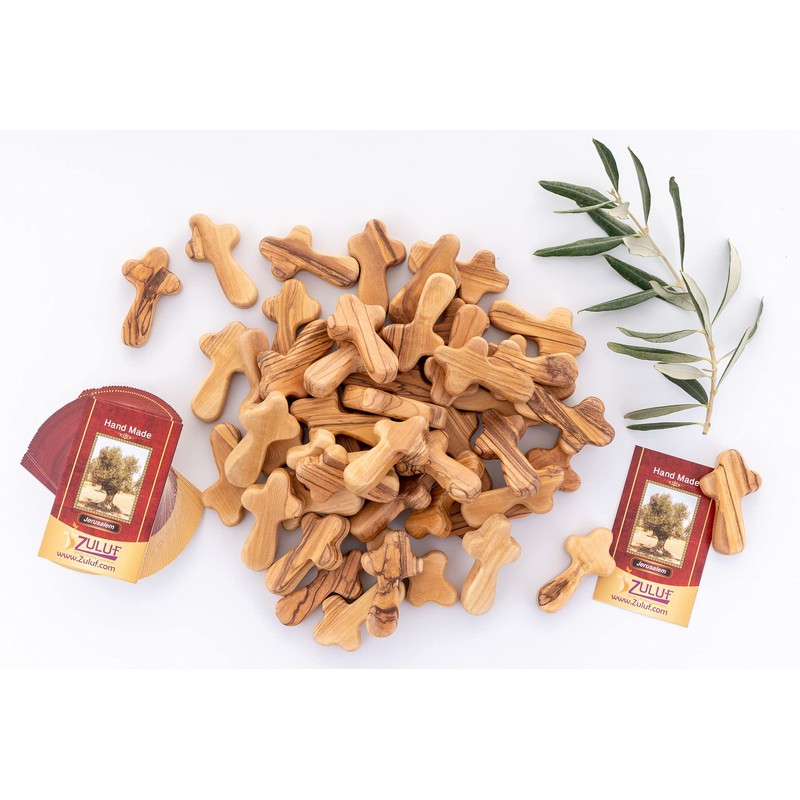 Zuluf 50 Small Olive Wood Hand Crosses Bethlehem Factory |