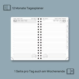 POPRUN Calendar 2026 Daily Planner 21.5 x 14.5 cm, Daily Calendar A5 1 Day 1 Page (Monday - Sunday), Diary (Jan.2026-Dec.2026) Ring Binder with Hard Cover, Plastic Ruler - Mist Blue