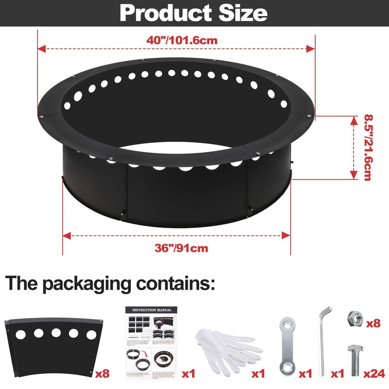 Baitedelai Outdoor Smokeless Fire Pit Ring 40 Inch Outer/36 Inch
