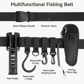 SAN LIKE Fishing Wading Belt Rod Holder Adjustable Nylon Wading Belt Fishing Wader Belt Fishing Pole Holster for Spinning Casting Reel Outdoor Fishing Portable Fishing Gear Accessories（Black）