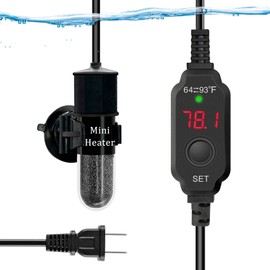 auomii Mini Submersible Aquarium Heater, 25/30/50/100/150/200 Watts Adjustable Fish Tank Heater, Built-in Thermometer, External Temperature Controller, Smart Memory, Used for 1-60 Gallons (30W Plug)