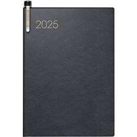 BRUNNEN Pocket Diary Model 713 (2025), 2 Pages = 1 Week, A7, 160 Pages, Leather Cover, Black