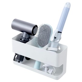 MyGift Hanging Modern White Metal Hair Tools Organizer with 3 Slots, Wall Mounted or Countertop Salon Styling Accessories Holder Rack for Blow Dryer Straightener Curling Iron