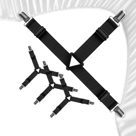 FeelAtHome Bed Sheet Straps | Bed Sheet Holder Straps for Twin Queen King Sheet Clips to Keep Bedsheets in Place - Fitted Sheet Straps for Corners - 4 Pack, Black