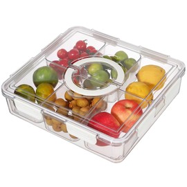 Taiuloo Divided Veggie Tray with Lid Airtight, 6 Compartment Removable Snackle Box Charcuterie Container, Fridge Organizer, BPA-Free Food Storage Container Serving Tray for Snack, Fruit, Candy, Nuts